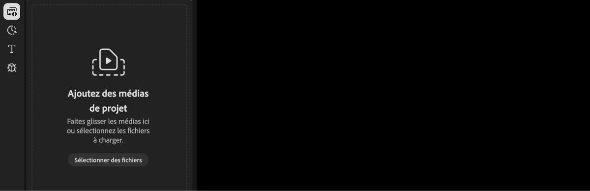 L’option Vos médias est mise en surbrillance dans la page Firefly Video Editor.