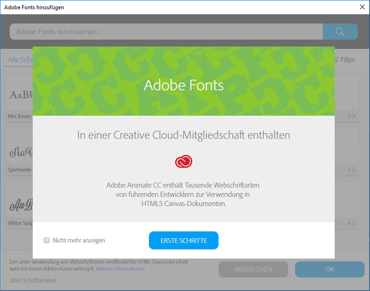Adobe Fonts hinzufügen