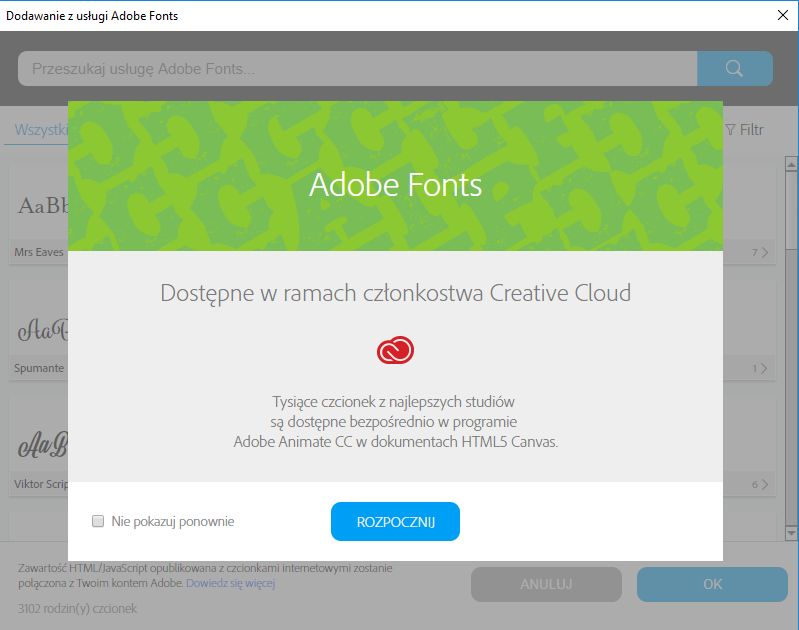 Dodawanie czcionek Adobe Fonts
