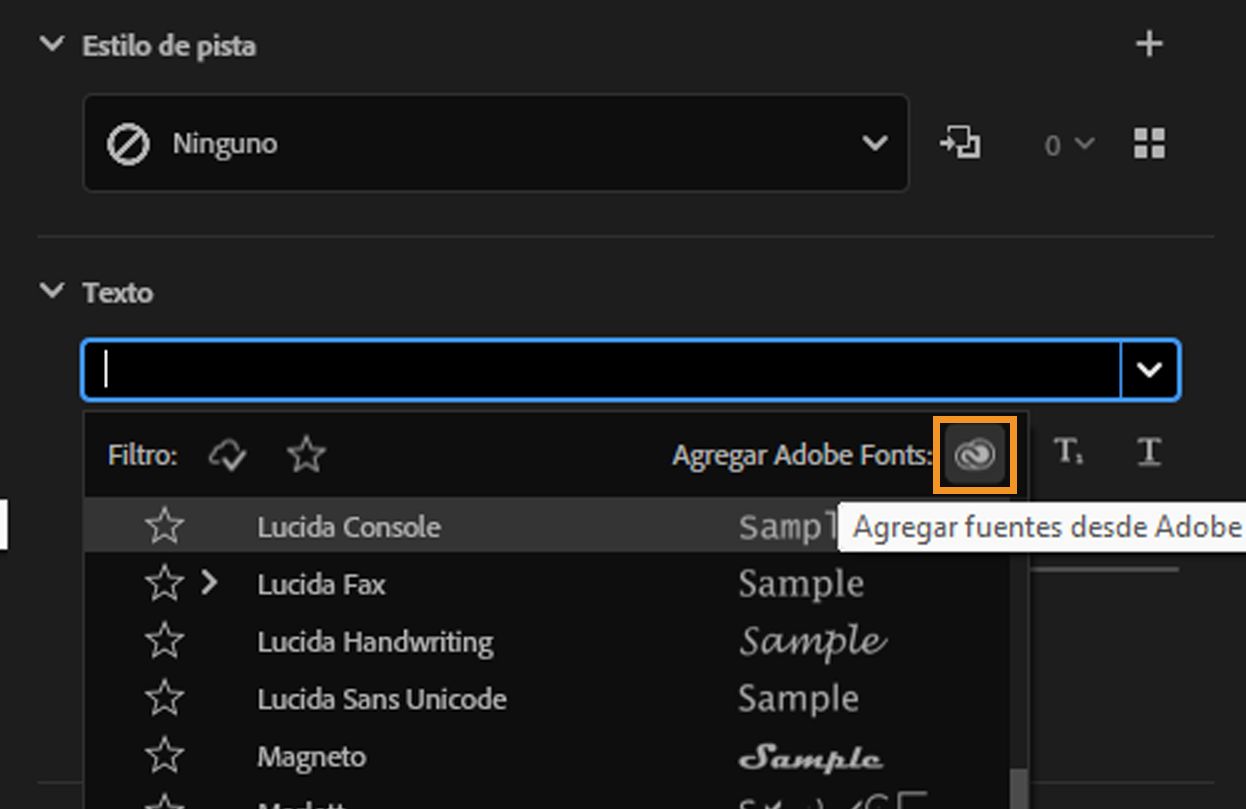 Opción Add Adobe Fonts para agregar una nueva familia de fuentes.