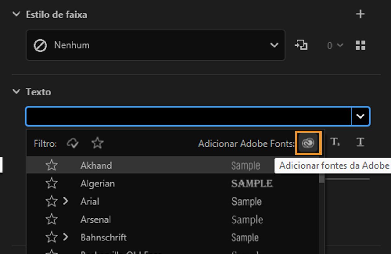Opção Adicionar Adobe Fontes para adicionar uma nova família de fontes.