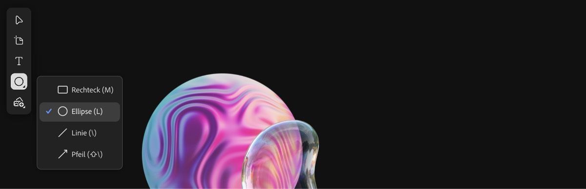 Die Arbeitsfläche enthält Bilder und eine Form wurde hinzugefügt. Das Bedienfeld „Eigenschaften“ mit Optionen zum Bearbeiten der Eigenschaften ist geöffnet.