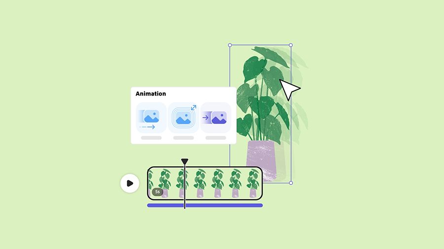 Animation effects being applied to an illustration of a plant in Adobe Express