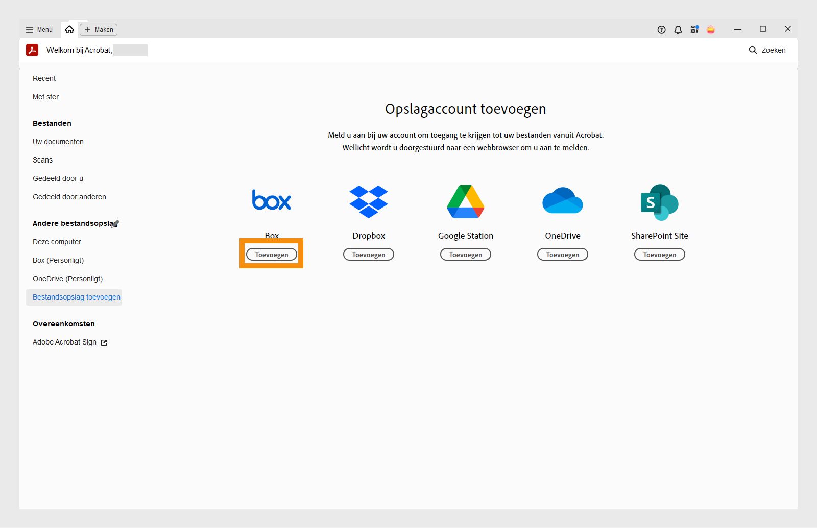 Box-account toevoegen