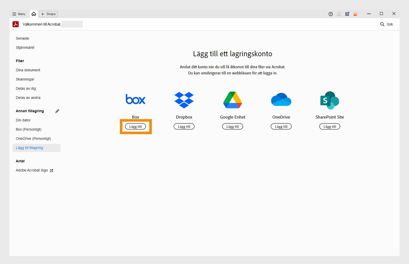 Lägg till Box-konto
