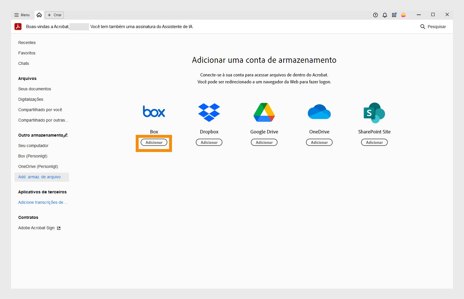 Adicionar conta do Box