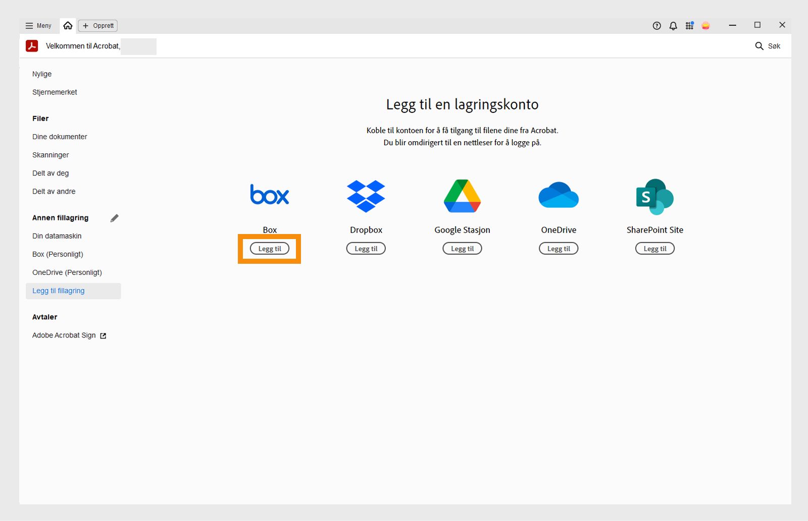 Legg til Box-konto
