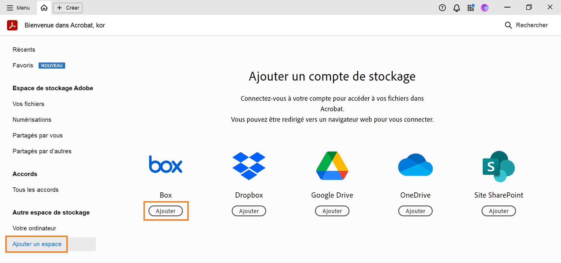 Ajout d’un compte Box