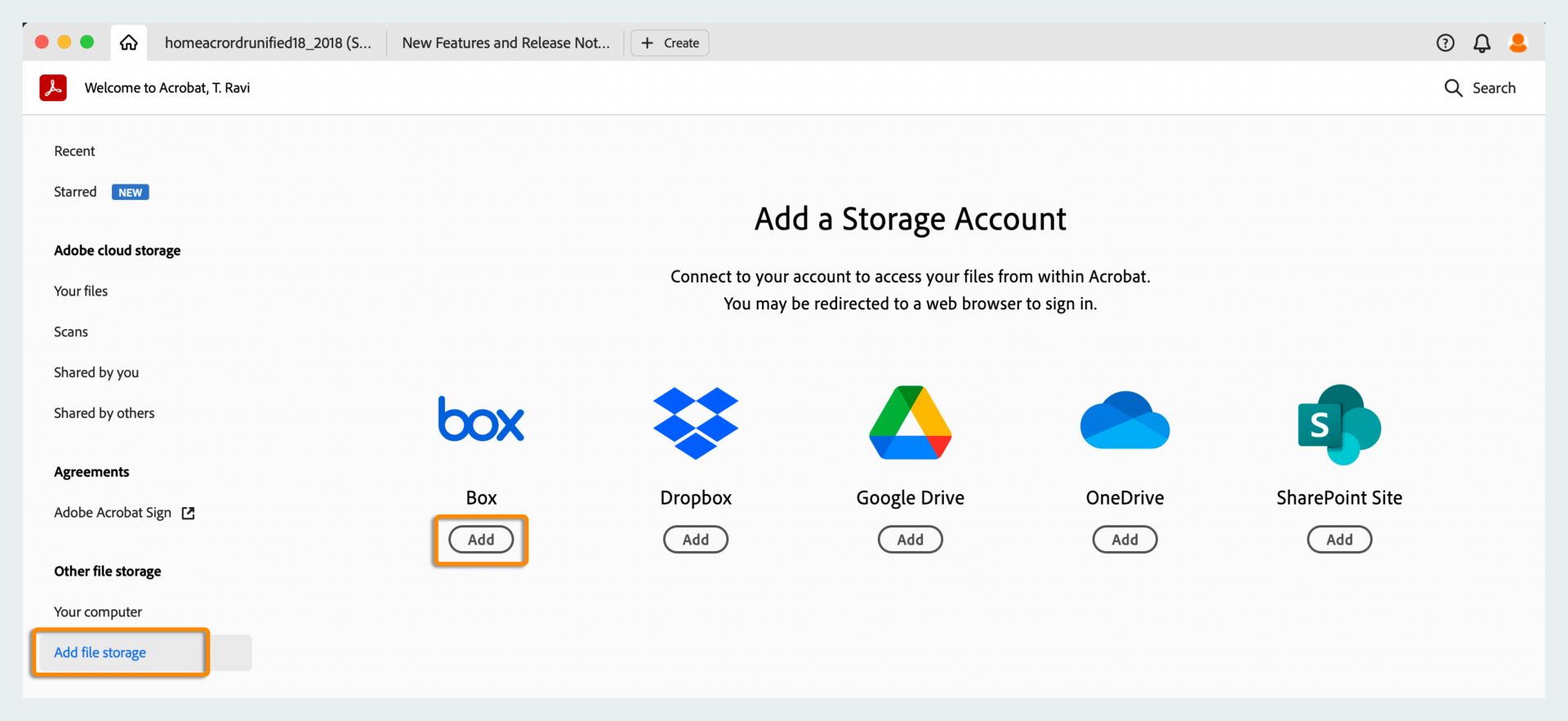 إضافة حساب Box