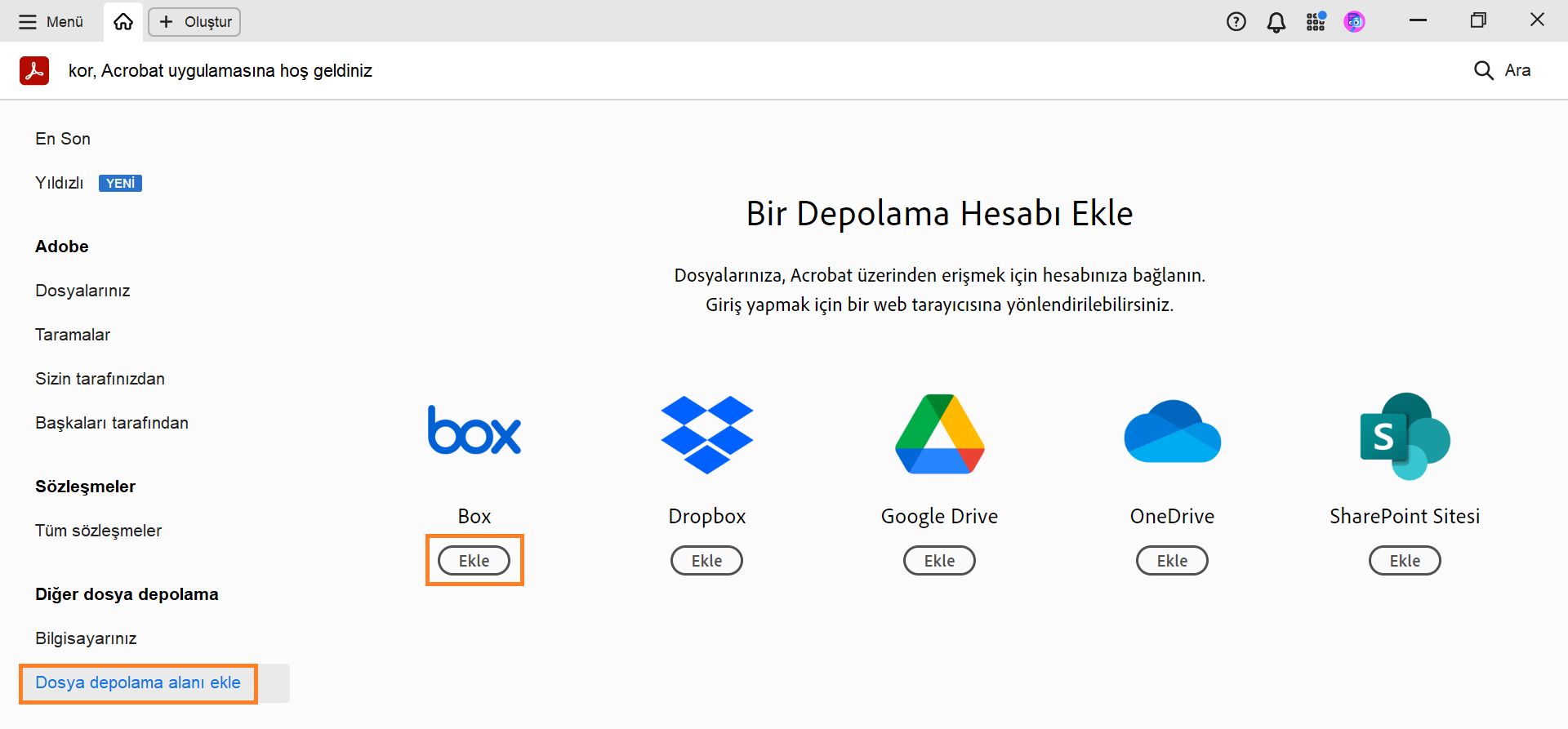 Box hesabı ekleme