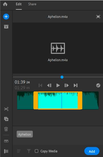 Dodawanie wybranej części klipu audio