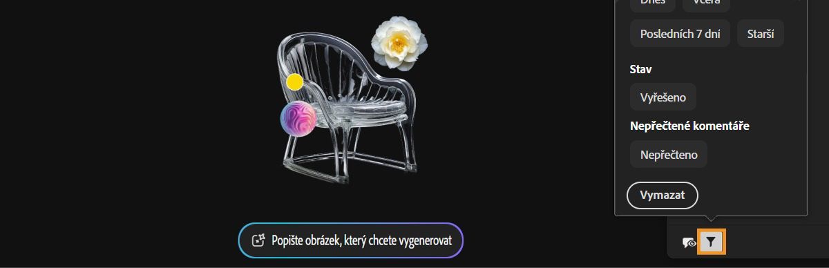 Otevře se panel poznámek s vybranou možností filtru. Nabídka Filtr zobrazuje seznam parametrů, jako je Stav a čas přidání poznámek, které slouží k filtrování poznámek.