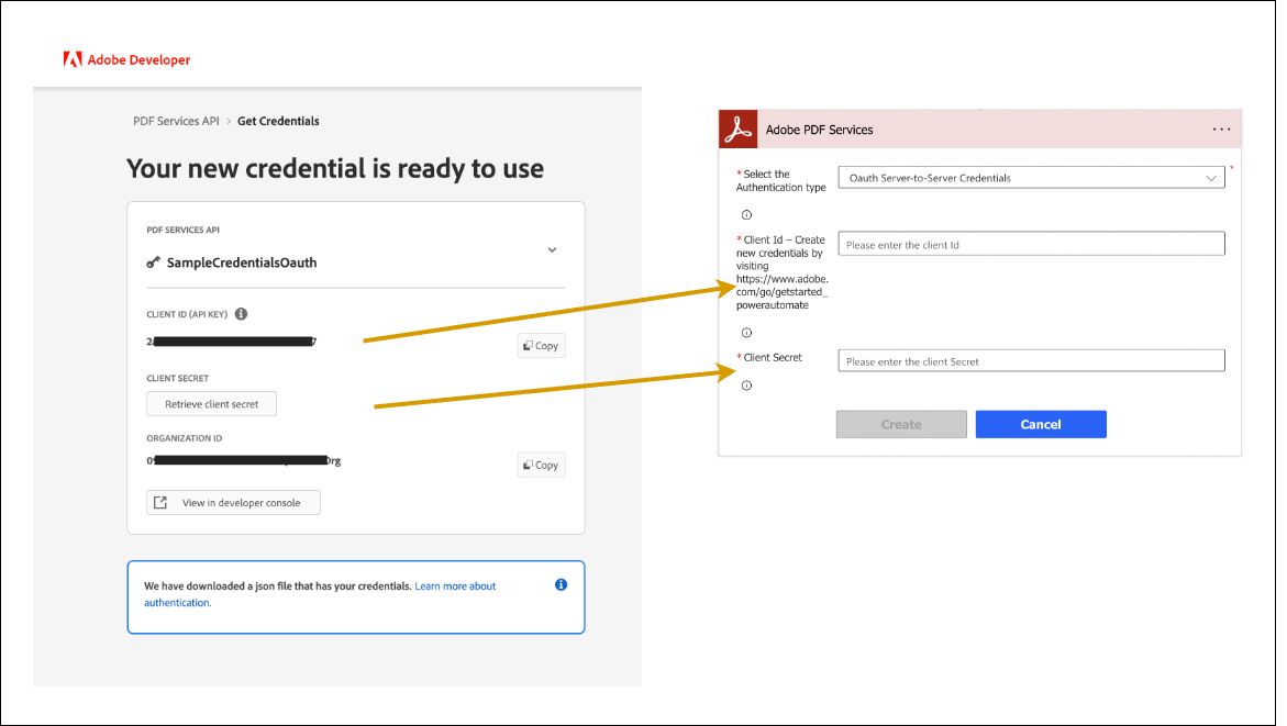 PDF Tools API:n tunnistetiedot