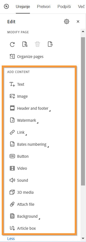 Dodajane vsebine v PDF – razširjen pogled