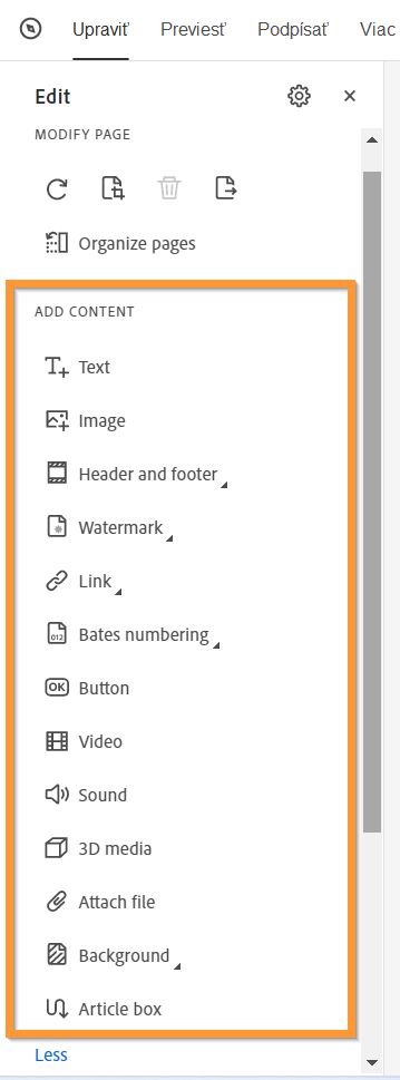 Pridanie obsahu do PDF – rozšírené zobrazenie