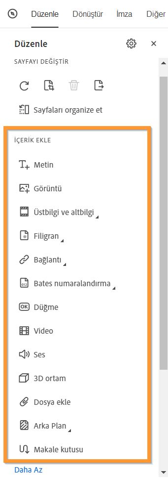 PDF'ye içerik ekleme - genişletilmiş görünüm