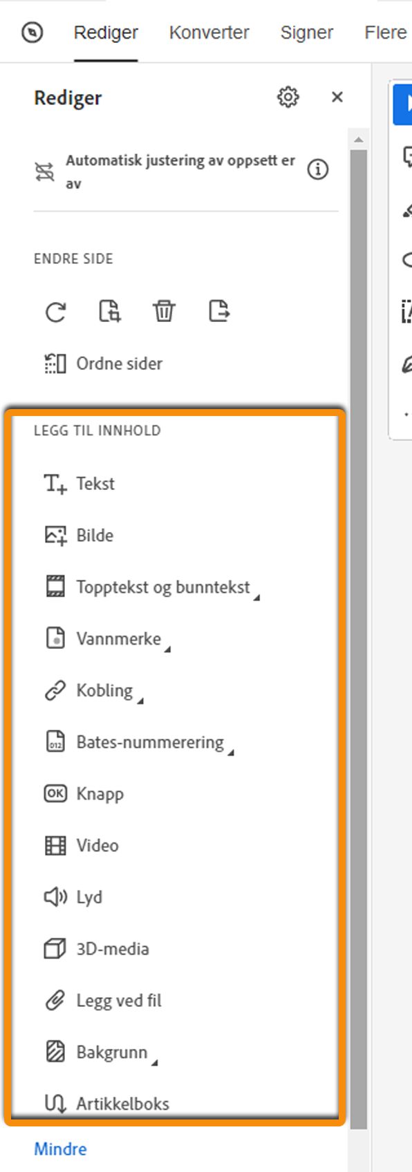 Legg til innhold i PDF – utvidet visning