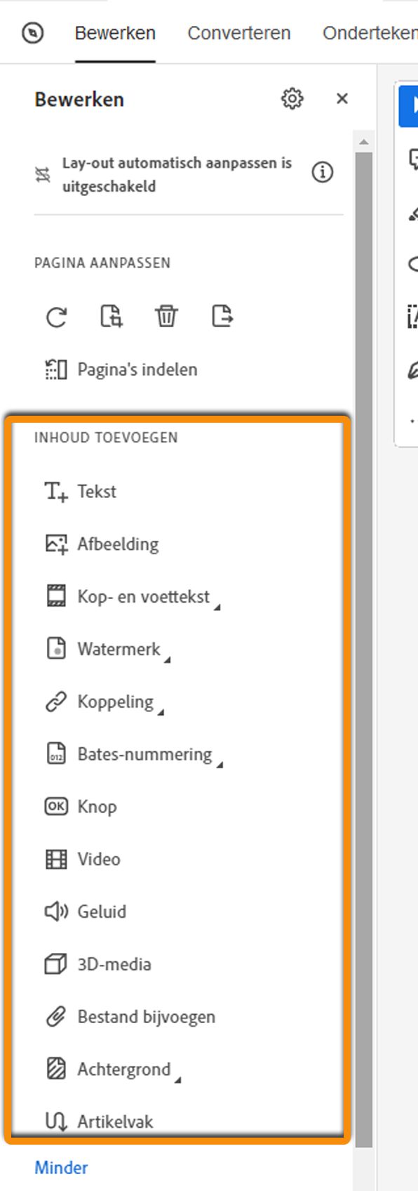 Inhoud aan PDF toevoegen - uitgebreide weergave