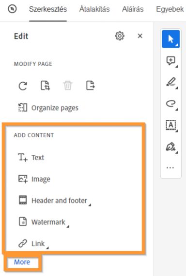 Tartalom hozzáadása PDF-hez – kis méretű nézet