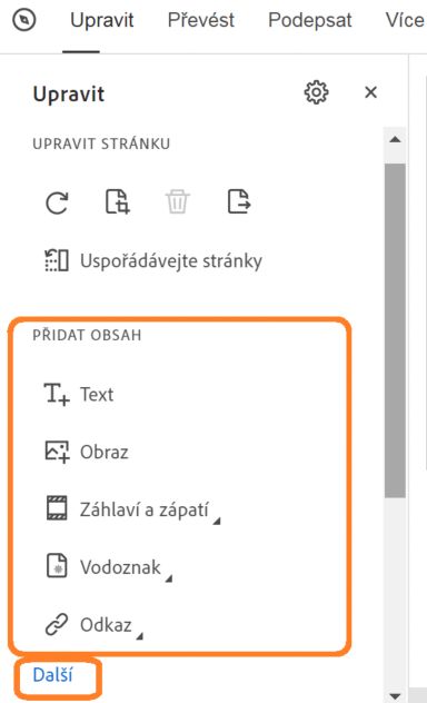 Přidání obsahu do souboru PDF – minimalizované zobrazení