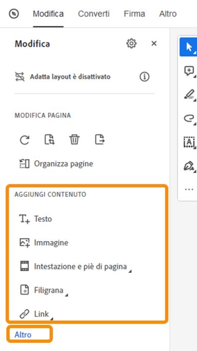 Aggiungere contenuti a un PDF - Vista ridotta