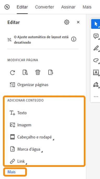 Adicionar conteúdo ao PDF - exibição reduzida