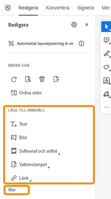 Lägg till innehåll i PDF – minimerad vy