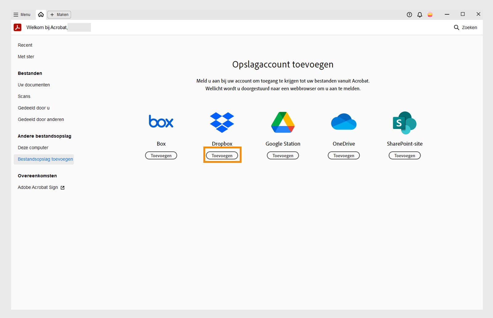 Het venster Een opslagaccount toevoegen wordt weergegeven
