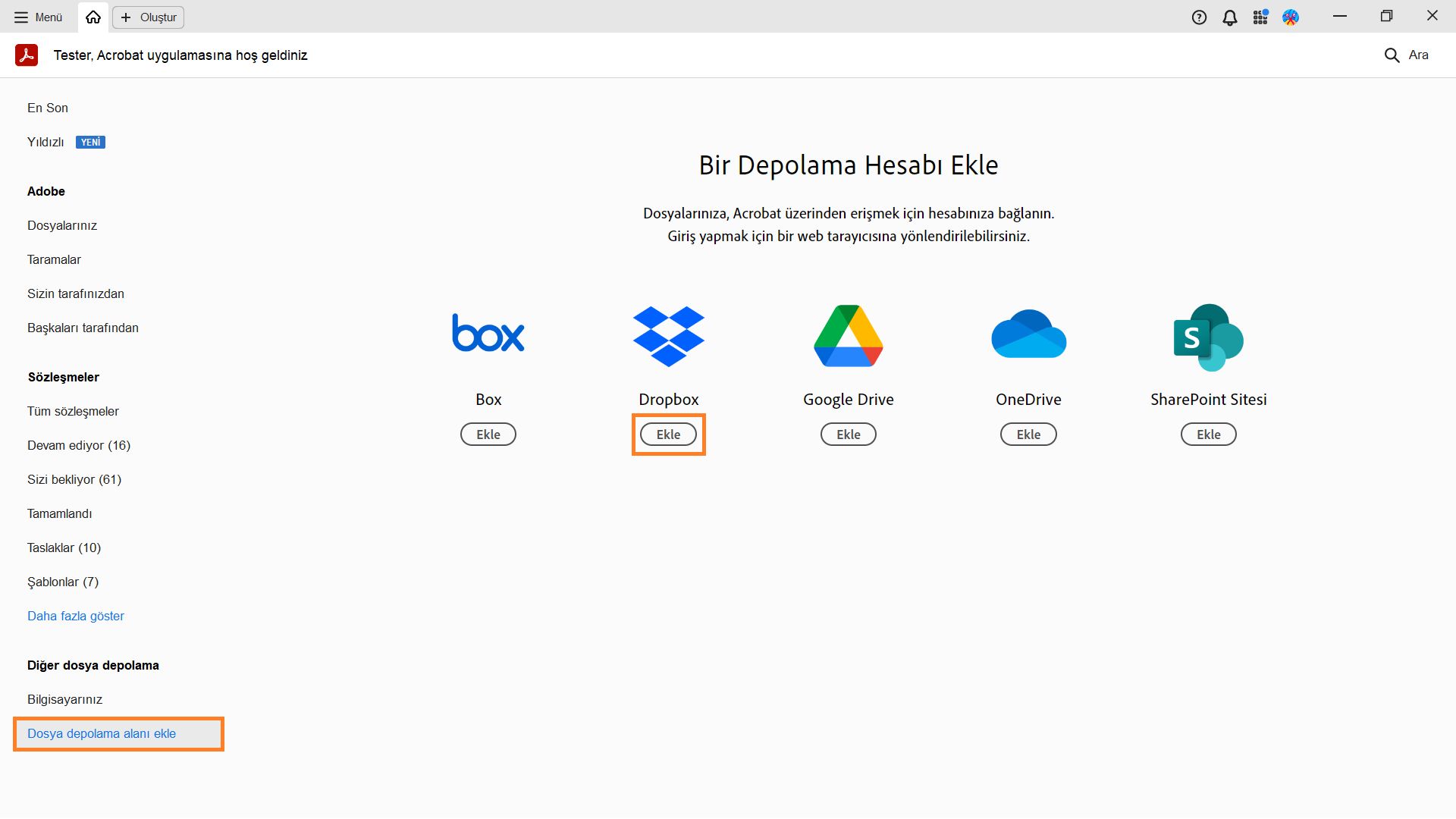 Bir depolama hesabı ekle penceresi görüntülenir