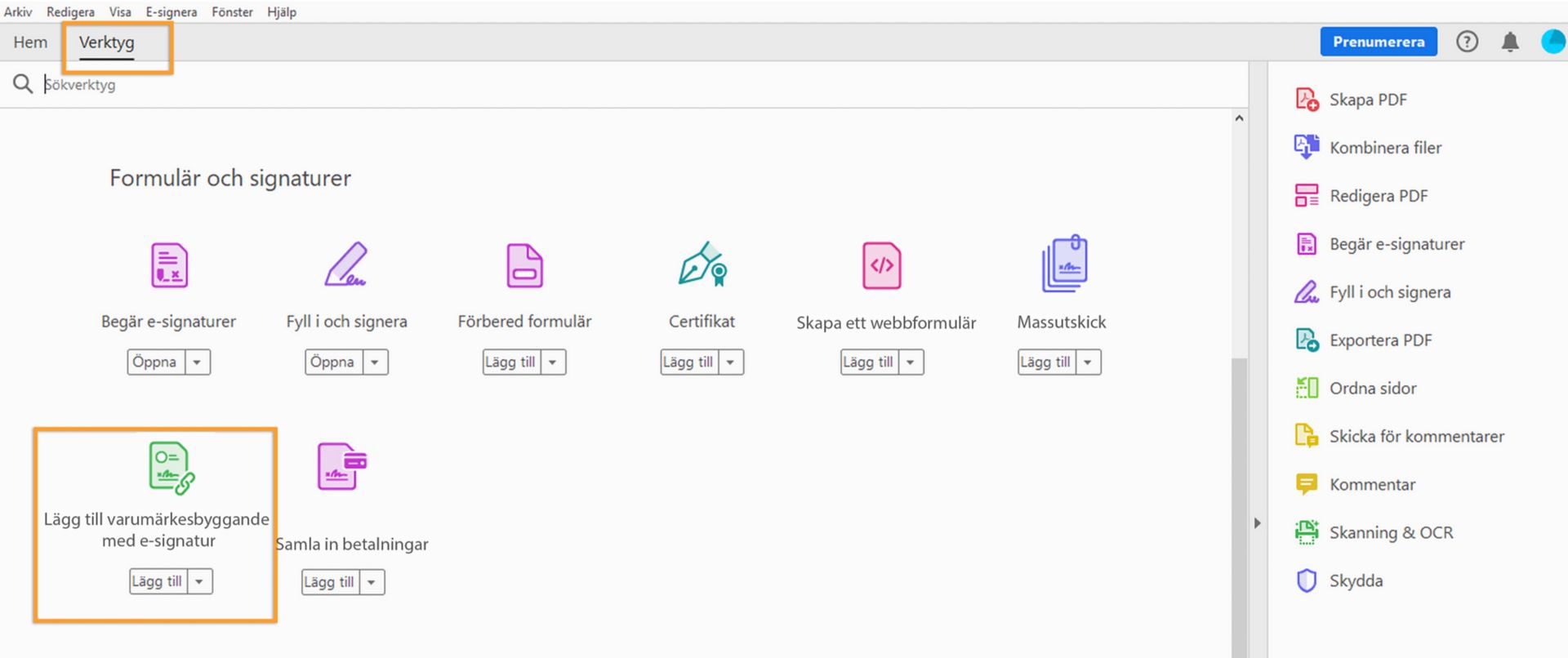 Lägg till varumärken för e-signering
