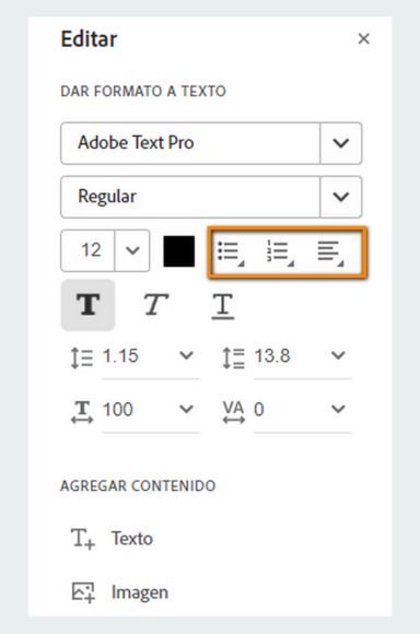 Añadir o editar una lista en un PDF