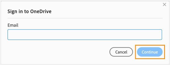 يتم عرض مربع الحوار Sign in to OneDrive
