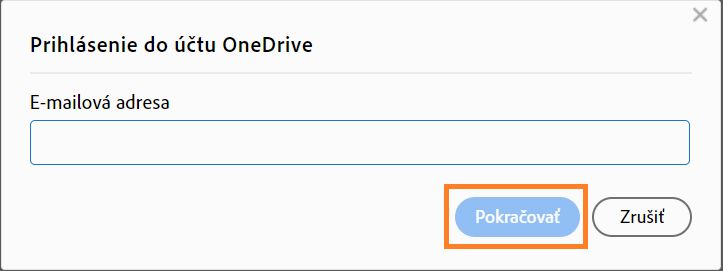 Zobrazí sa dialógové okno Prihlásiť sa do OneDrive