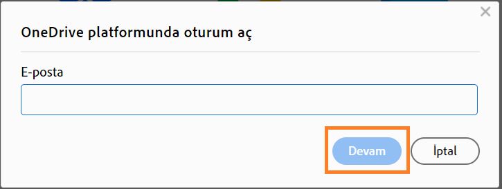 OneDrive'a giriş yap iletişim kutusu görüntülenir