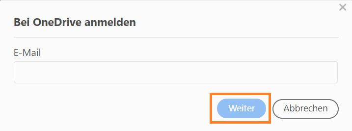 Das Dialogfeld „Bei OneDrive anmelden“ wird angezeigt