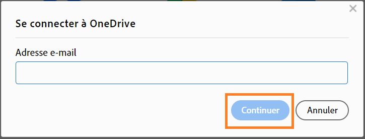 La boîte de dialogue de connexion à OneDrive s’affiche