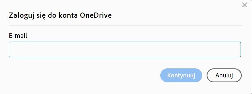 Zostanie wyświetlone okno dialogowe Zaloguj się do OneDrive.