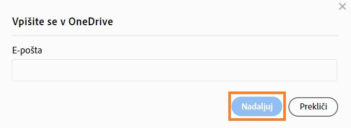 Odpre se pogovorno okno za prijavo v OneDrive.