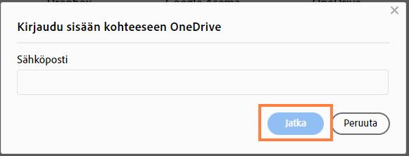 Kirjaudu OneDriveen -valintaikkuna tulee näyttöön
