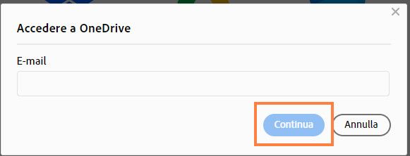 Viene visualizzata la finestra di dialogo Accedi a OneDrive