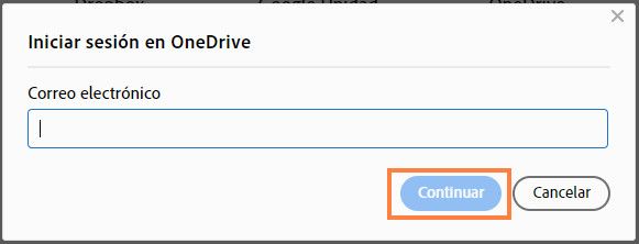 Se muestra el cuadro de diálogo Iniciar sesión en OneDrive