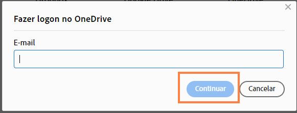 A caixa de diálogo Fazer logon no OneDrive é exibida