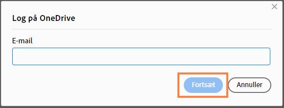 Dialogboksen Log på OneDrive vises