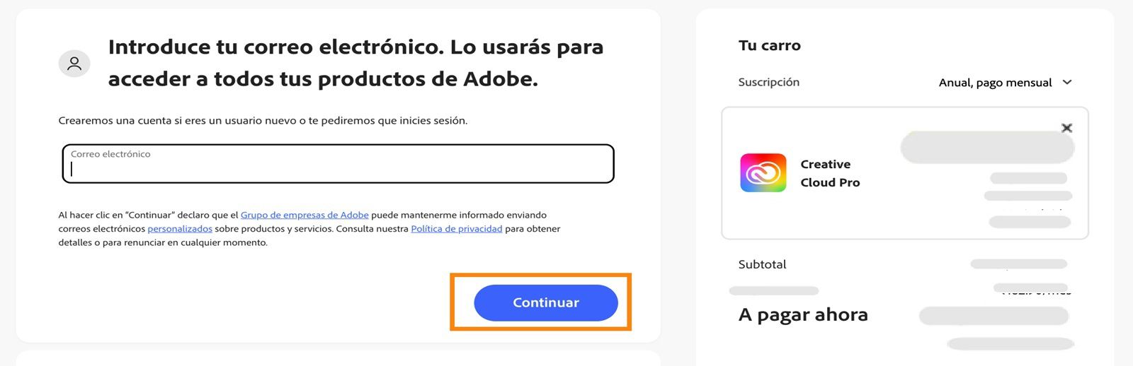 Editar datos de facturación y pago
