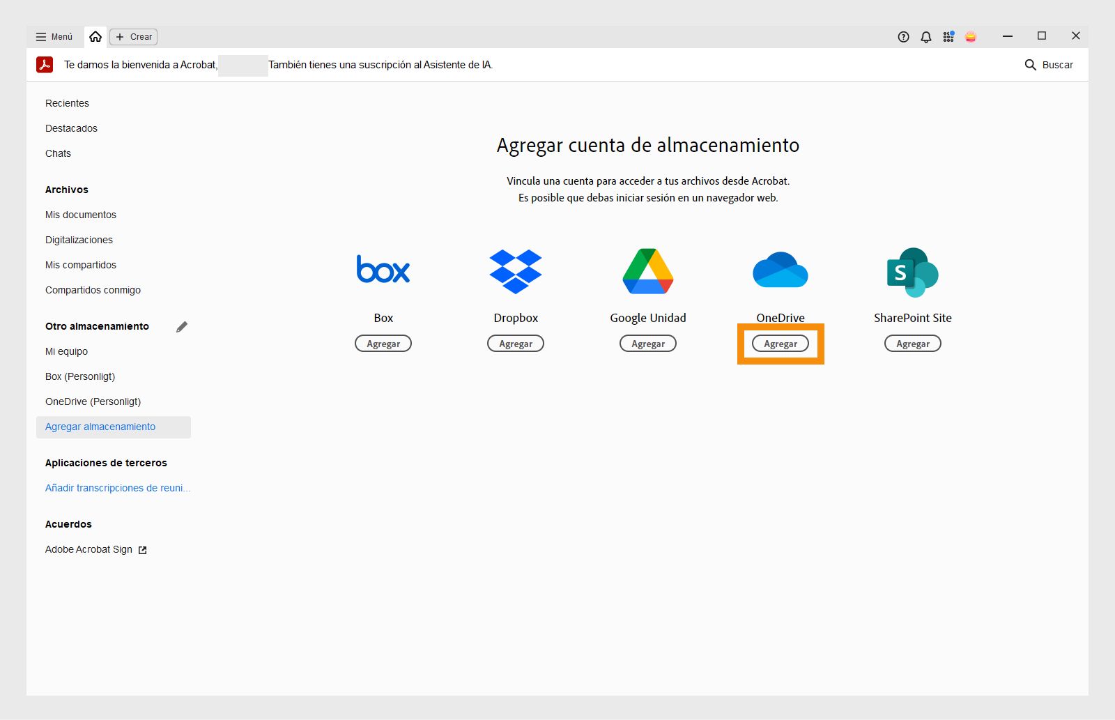Agregar cuenta de OneDrive