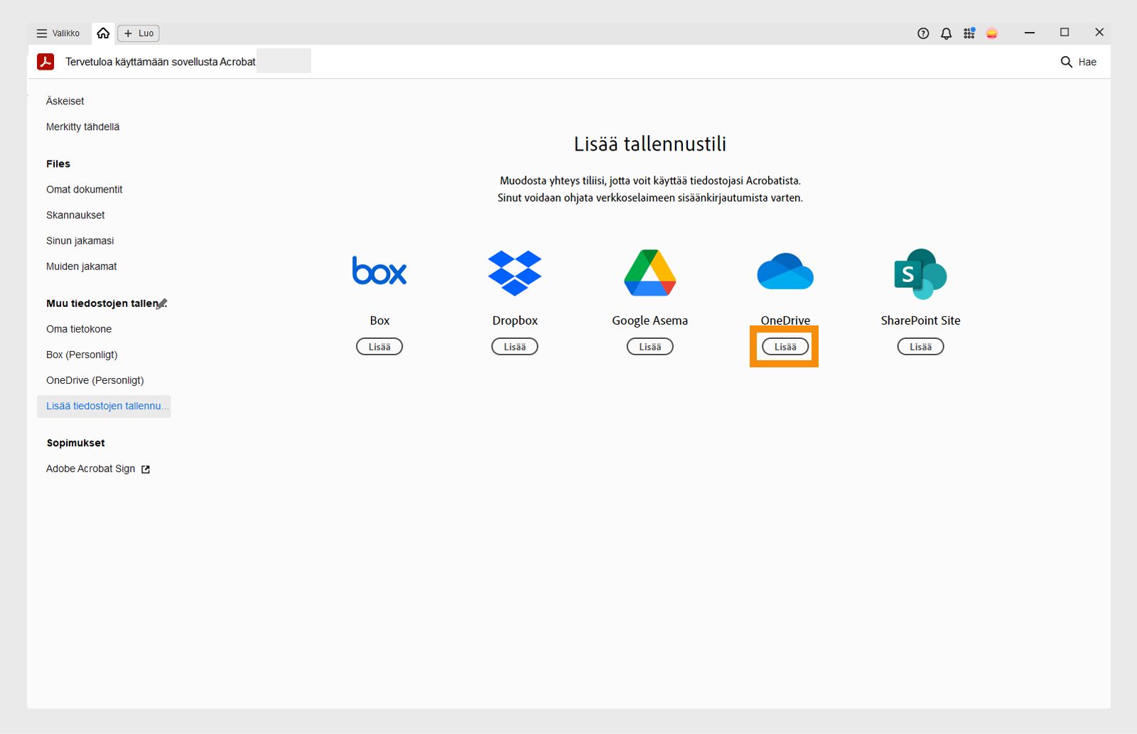 Lisää OneDrive-tili