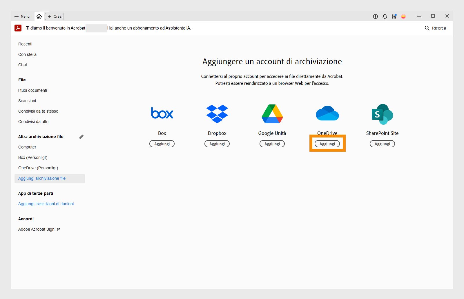 Aggiungere un account OneDrive