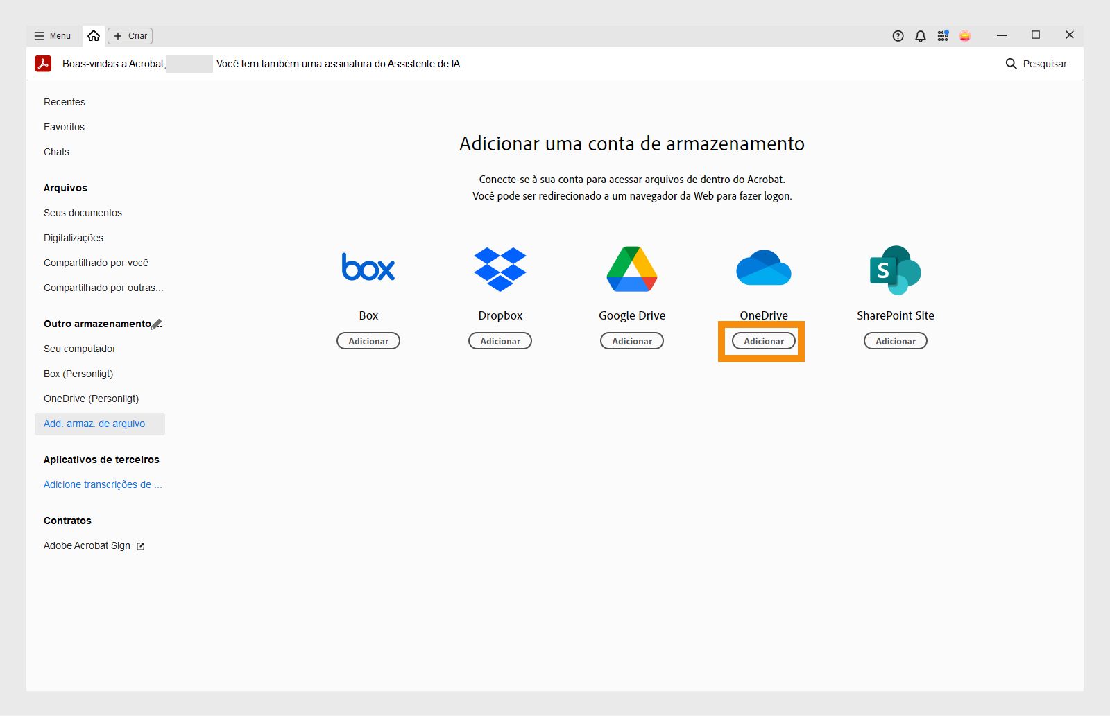 Adicionar conta do OneDrive