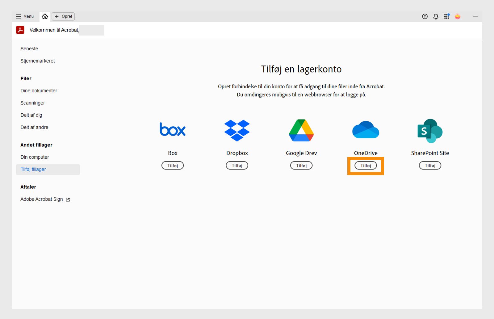 Tilføj OneDrive-konto