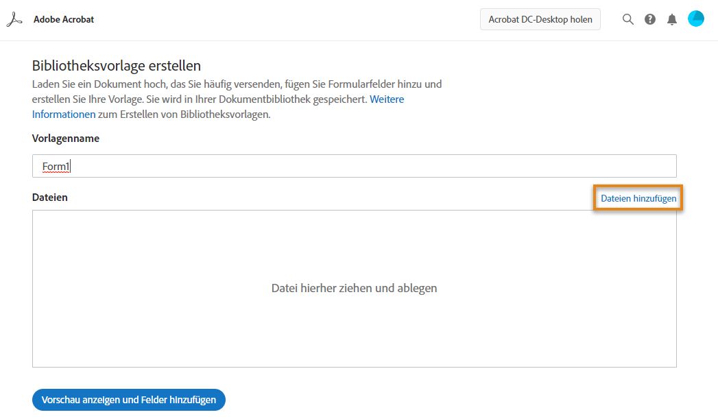 Datei zum Erstellen einer Sign-Vorlage hinzufügen